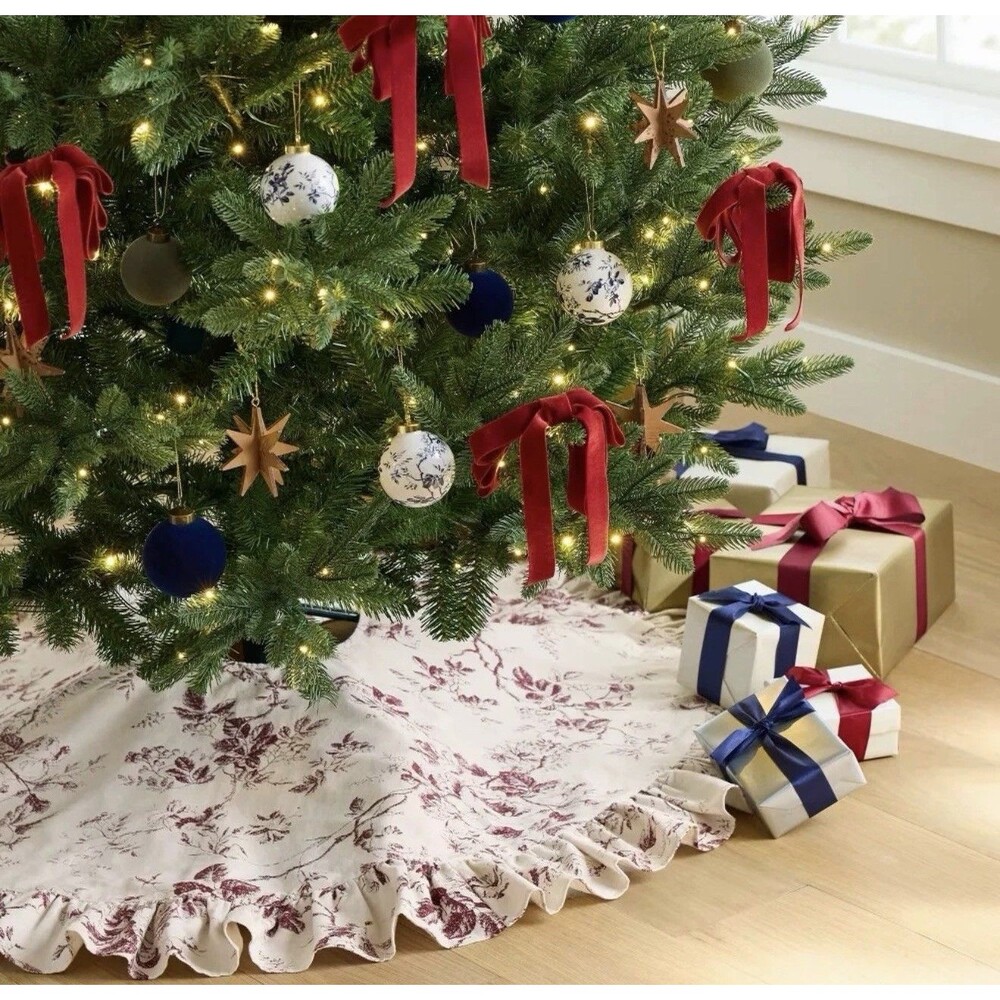 Threshold Studio McGee Ruffle Botanical Tree Skirt Cream/Red – NEW, RARE - Picture 2 of 4